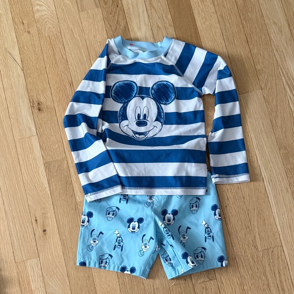 Disney Mickey Mouse Blue and White Striped Rashguard Set